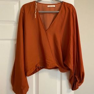Burnt Orange Cropped Long Sleeve Blouse